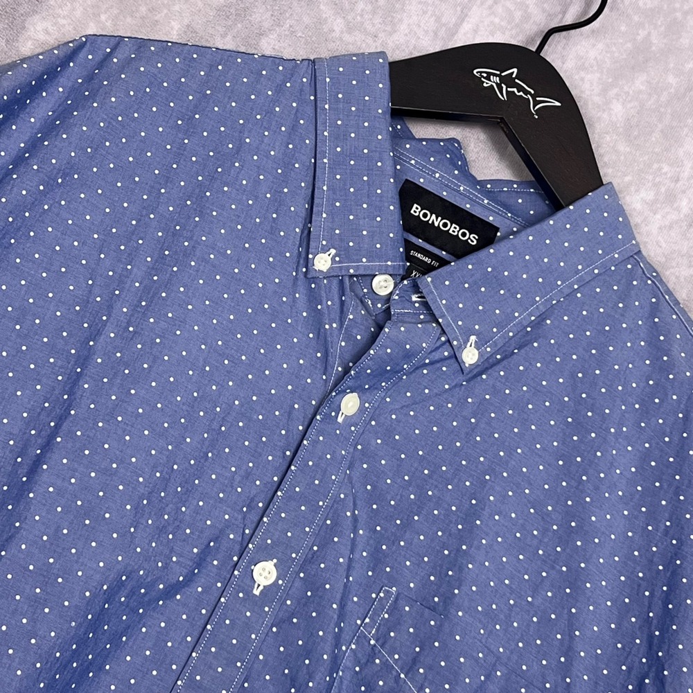 Bonobos Button Down Shirt Mens XXL Blue Polka Dot Excellent Standard Fit Cotton